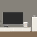 Modern TV Stand in Living Room with Flat Screen TV Decorative Plants and Wooden Floor