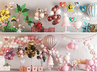 Colorful Balloons Including Heart Star Hot Air Shapes And LOVE Letters For Party Decorations 3d model
