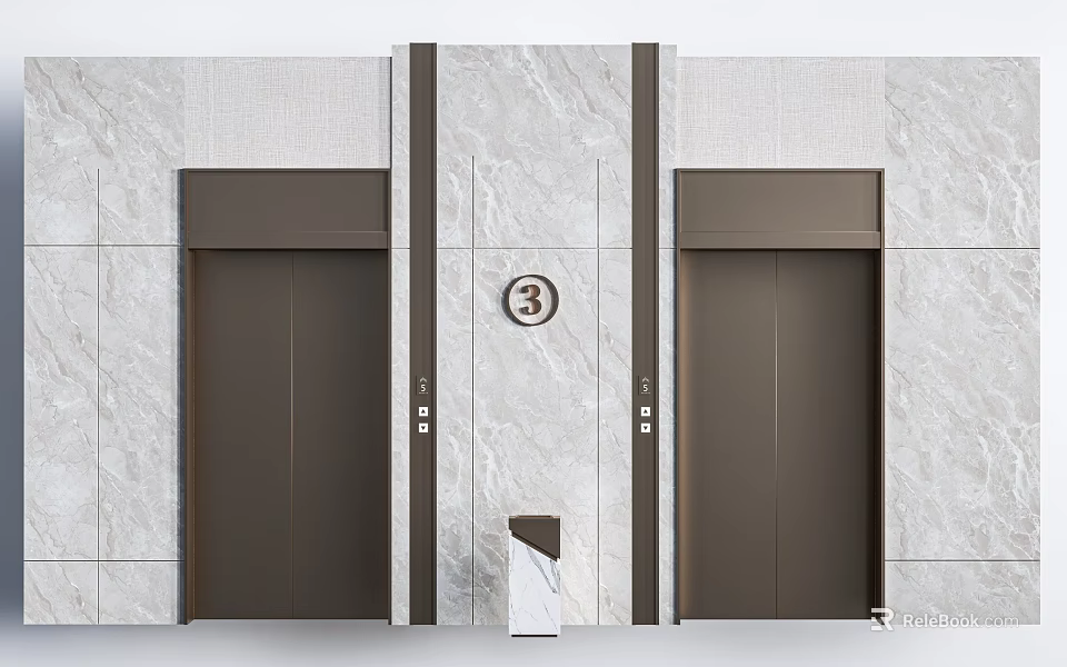 Modern Elevator Lobby With Marble Walls And Floor Number 3 3d model 