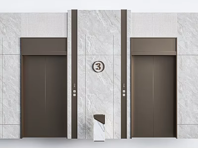 Modern Elevator Lobby With Marble Walls And Floor Number 3 3d model
