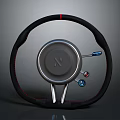 Black Leather Steering Wheel Featuring Red Stitching And Center N Logo Design 3d model