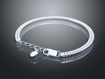 Shiny Silver Bracelet Jewelry With Thin Chain And Heart Shaped Charm 3d model