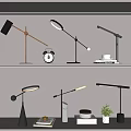 Modern Table Lamps With Adjustable Arms Alarm Clock Books And Small Plant