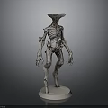 Slim Alien Creature Model With Elongated Body And Skeletal Structure On White Base