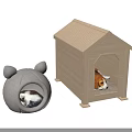 Gray Ear Shaped Cat Bed And Wooden House Style Dog Pet Cages For Small Pets