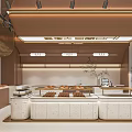 Stylish Dessert Shop Interior With White Display Counters And Assorted Pastries 3d model