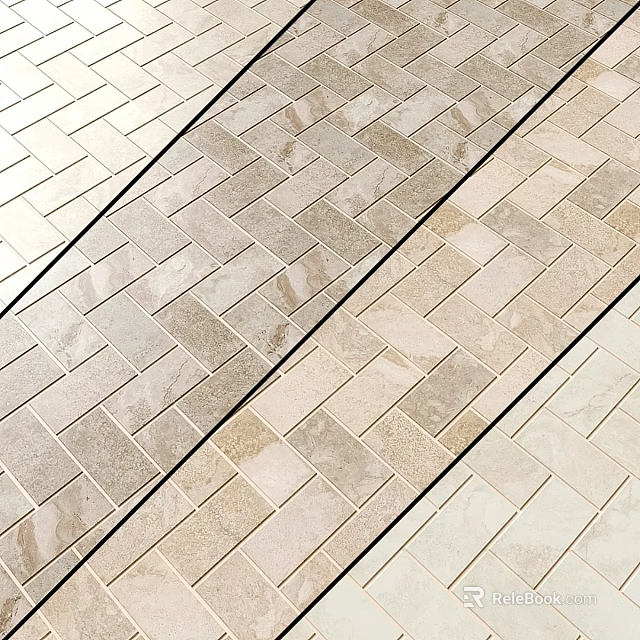 Floor Surface Featuring Herringbone Tile Pattern In Light Beige And Brown Tones With Dark Lines 3d model