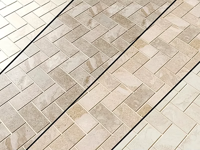 Floor Surface Featuring Herringbone Tile Pattern In Light Beige And Brown Tones With Dark Lines 3d model