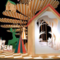 Colorful Decorative Play Structure With Tower Slide Cottage Star Archway And Green Plants