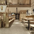 Shopping Mall Restaurant Interior Design With Wooden Tables Benches Wall Decorative Plates And Bright Lights