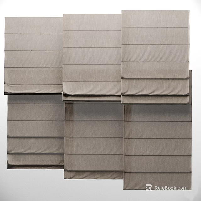 Modern Neutral Colored Fabric Window Blinds Featuring Layered Panel Design 3d model
