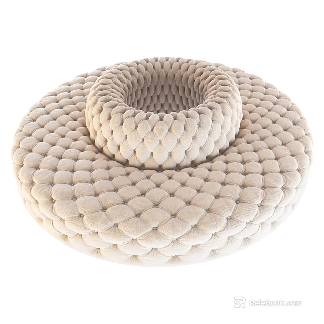 Beige Odd Shaped Sofa With Round Structure And Knitted Texture 3d model 