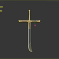 Medieval Sword With Golden Hilt Blue Gemstone Cross Guard Small Cross Pendant And Dark Blade