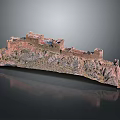 Realistic Great Wall Model On Mountain Terrain With Ancient Towers And Walls