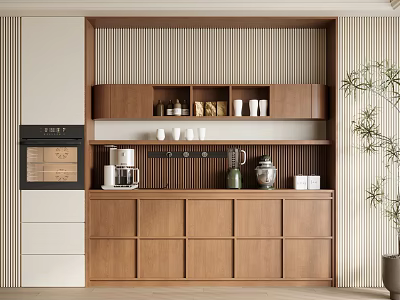 Modern Wooden Wine Cabinet Interior Design With Glass Doors And Display Shelves 3d model