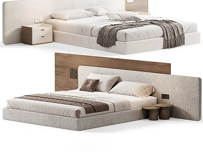 Modern Double Bed With Upholstered Headboard Bedside Tables And Cozy Bedding 3d model