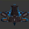 Sci-Fi Spaceship 3D Model Design With Blue Black Exterior And Red Accent Lights Mechanical Structure
