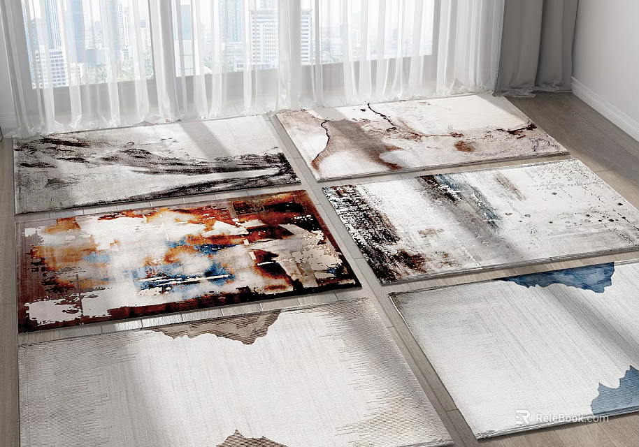 Modern Square Rugs With Abstract Art Patterns For Living Room 3d model 