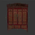 Red Chinese Style Entryway Cabinet And Side Cabinet With Carved Decorations 3d model
