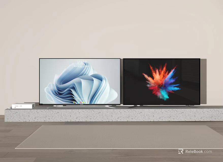 Two Modern TVs With Abstract Art Displays In Living Room Setup 3d model 