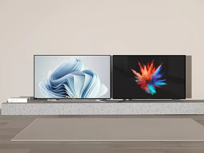 Two Modern TVs With Abstract Art Displays In Living Room Setup 3d model
