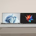 Two Modern TVs With Abstract Art Displays In Living Room Setup