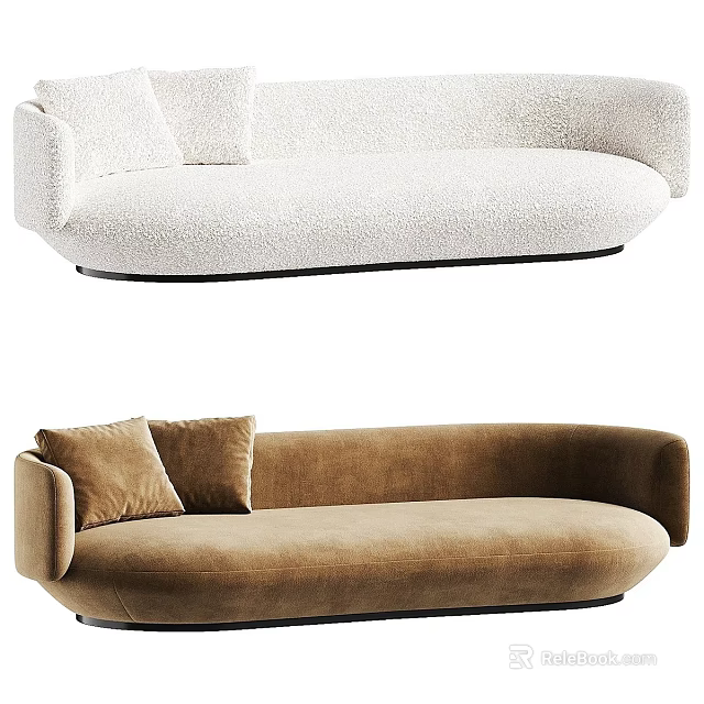 Modern White And Brown Curved Multi seat Sofa With Upholstered Design And Pillows 3d model 