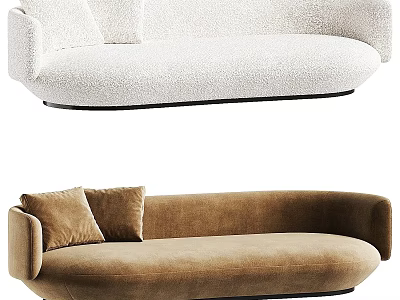 Modern White And Brown Curved Multi seat Sofa With Upholstered Design And Pillows 3d model