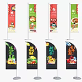 Colorful Feather Flags With Cartoon Food Designs And Bright Color Variations