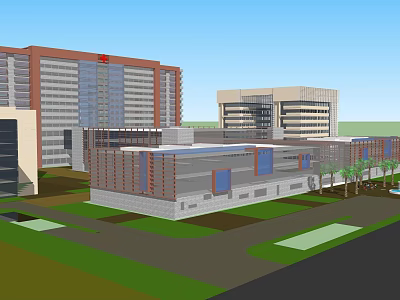 Modern Architectural Complex With Various Height Buildings And Landscaped Green Areas 3d model