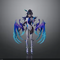 Anime Female Character With Blue And Purple Wings White Dark Outfit Long Hair High Heels