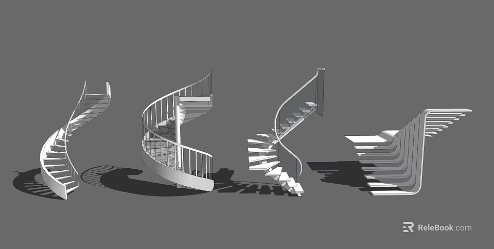 Modern Spiral Staircases Interior Design With Curved Steps And Metal Railings 3d model 