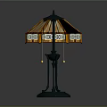 Stained Glass Table Lamp With Geometric Pattern And Metal Base Design