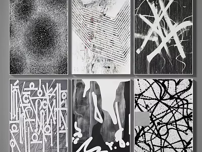 Black And White Abstract Art Paintings With Geometric Patterns For Wall Decor 3d model
