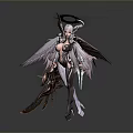 Fantasy Female Character With Large Wings Halo And Dual Swords In Dynamic Pose