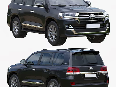 Black Toyota SUV Front And Rear View With Chrome Accents And Roof Rack 3d model