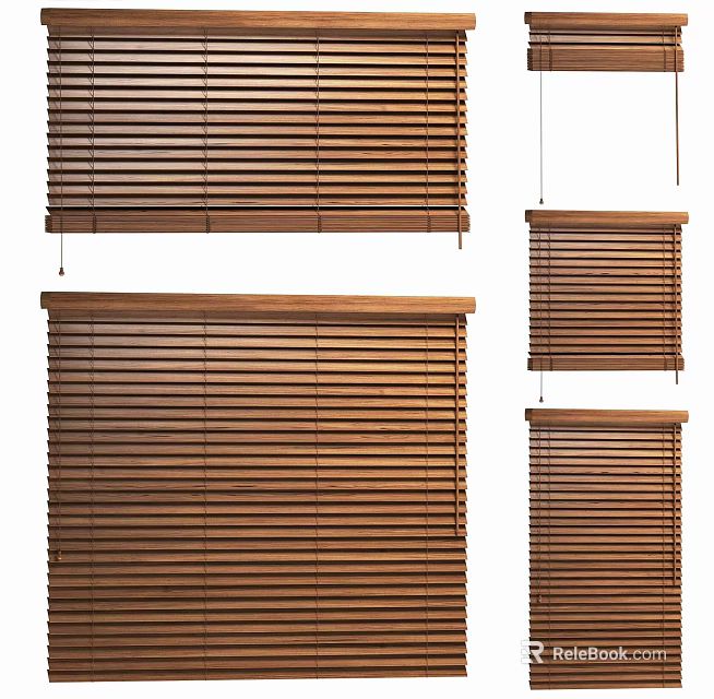 Wooden Blinds With Adjustable Slats And Various Sizes For Window Covering 3d model