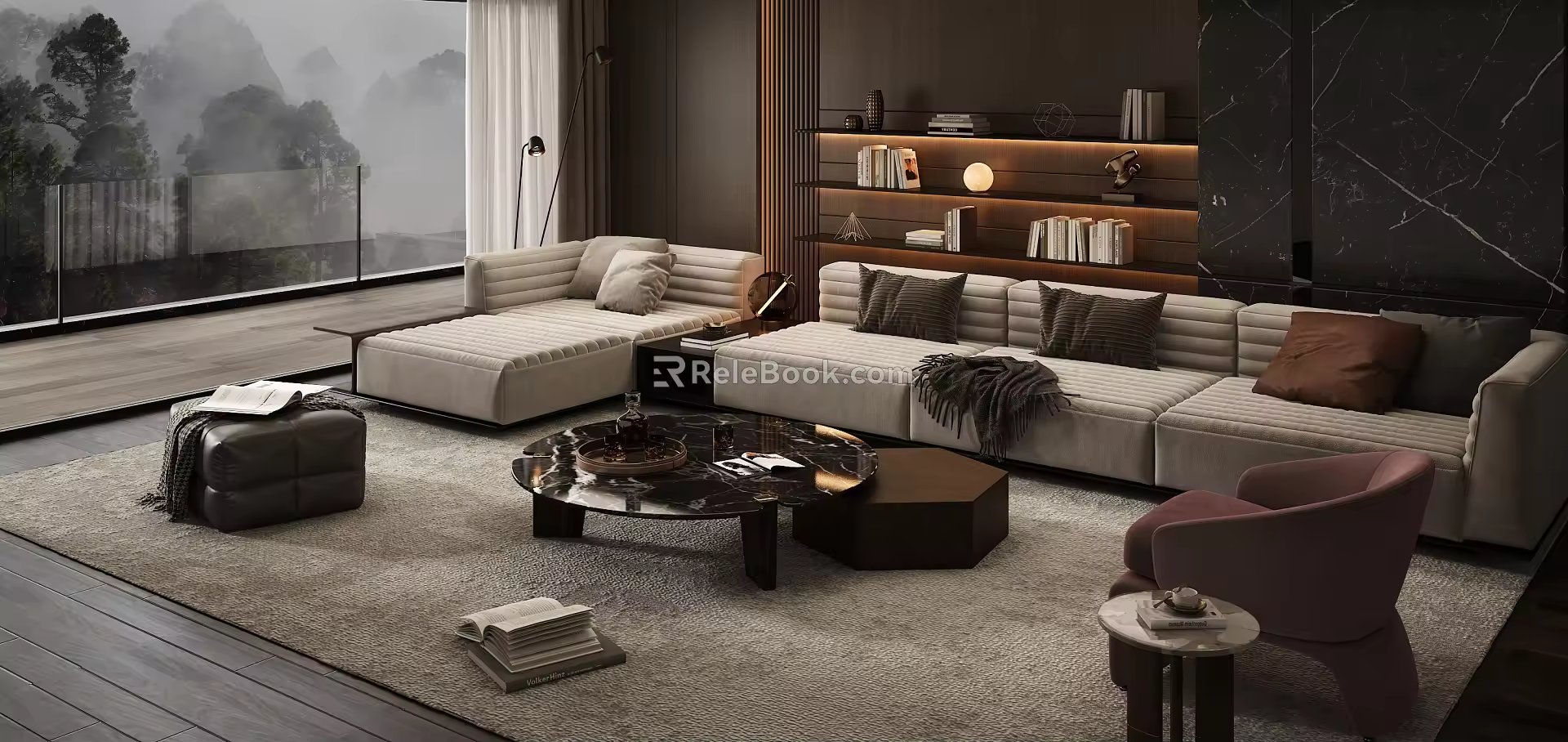 minotti sofa coffee table combination 3d model