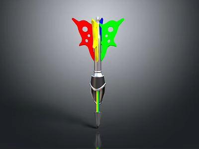 Colorful Winged Dart Weapon With Silver Body Green Shaft And Metal Tip 3d model