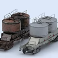 Industrial Railway Tank Cars Equipment With Large Storage Tanks And Metal Railings