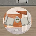 White Fabric Casual Sofa Set with Round Coffee Table Green Leaves and Colorful Patterned Rug