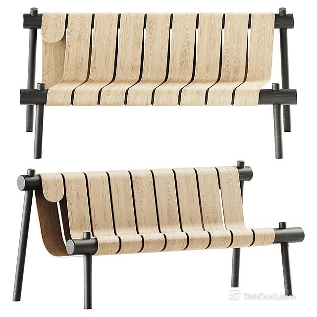 Modern Outdoor Chair With Wooden Slat Seat And Black Metal Frame Modern Design 3d model 