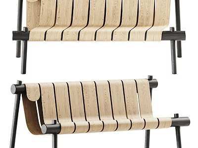 Modern Outdoor Chair With Wooden Slat Seat And Black Metal Frame Modern Design 3d model