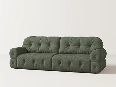 Living Room Green Three Seater Sofa With Button Tufted Upholstered Modern Design 3d model