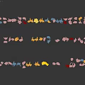 Multiple People Figures in Various Poses and Clothing Styles on Black Background