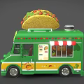 Green Taco Truck with Large Taco on Top TACO Sign and Decorative Patterns