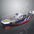 3D Rendered Fishing Ship With Colorful Hull And Deck Equipment