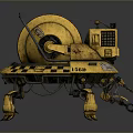 Yellow Robotic Mechanical Device With Multi Legged Structure And Track Wheel 3d model