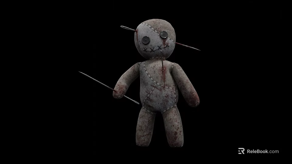 Horror Game Movie Character Scary Voodoo Doll With Stitches Pins And Bloodstains 3d model 