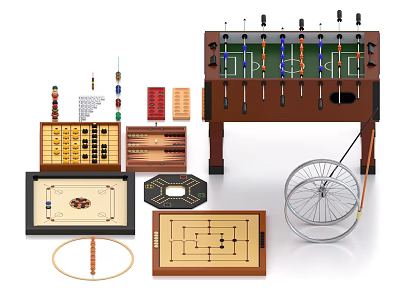 Fun Board Game Entertainment Collection With Foosball Table And Various Tabletop Games 3d model